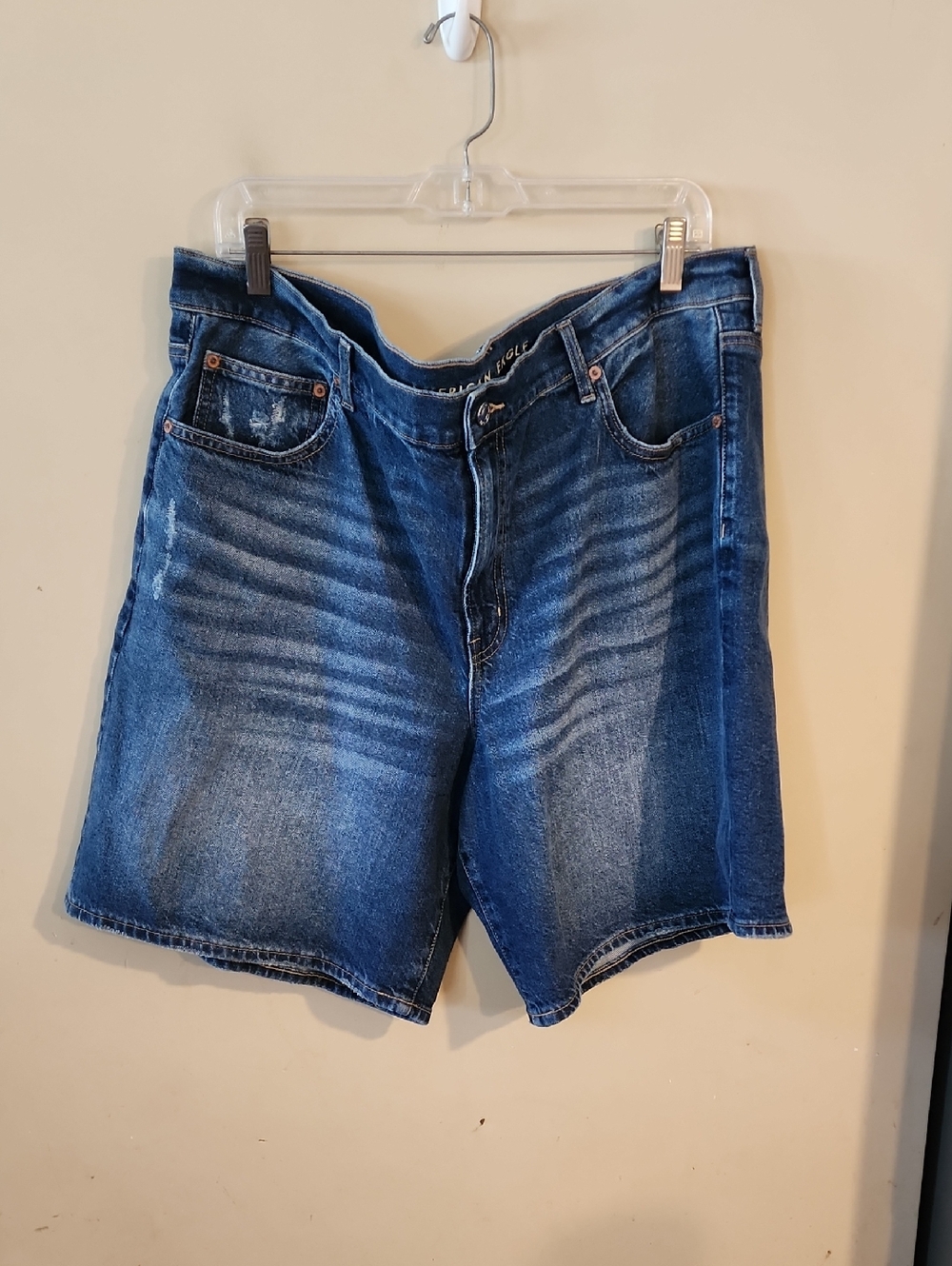 American Eagle Outfitters Dark Blue Denim Shorts with Pink Accent